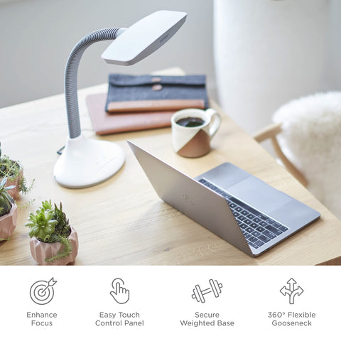 Verilux SmartLight USB charging port keeps devices powered nearby