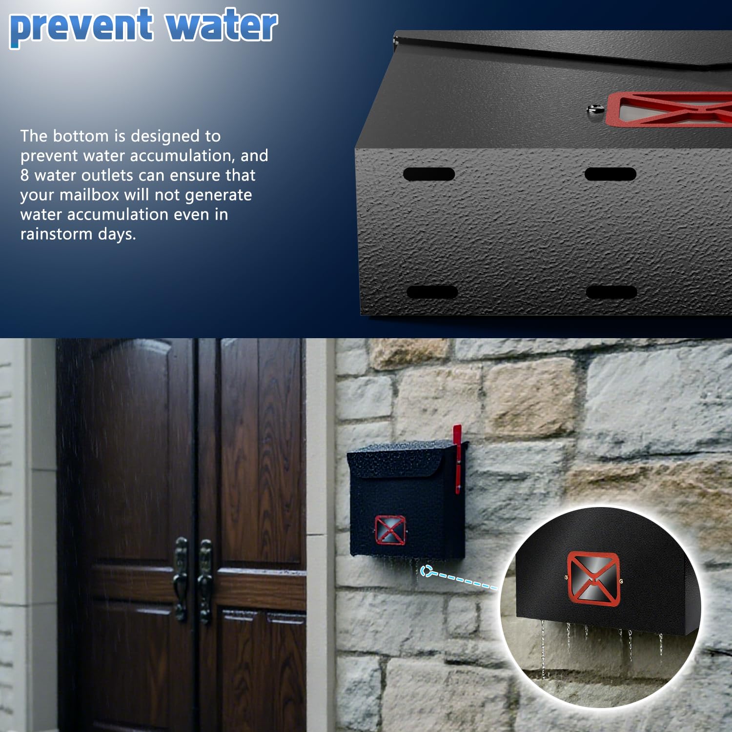VerinsIroin mailbox bottom drainage prevents water pooling.