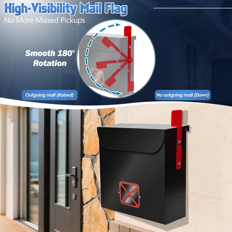 VerinsIroin metal mailbox features durable construction and weather resistance.