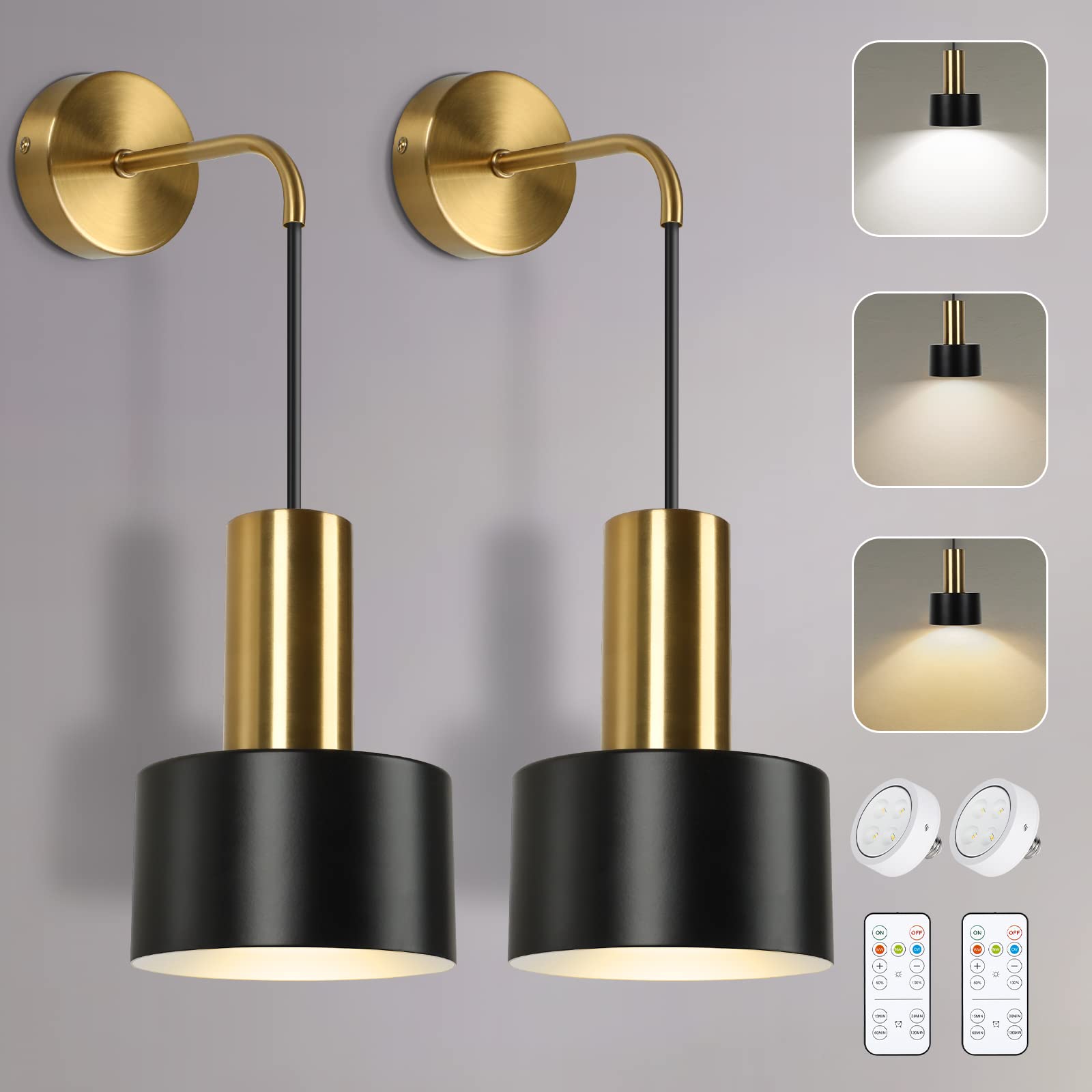 VerRon battery-operated brass bedside sconce for warm ambient light without wiring