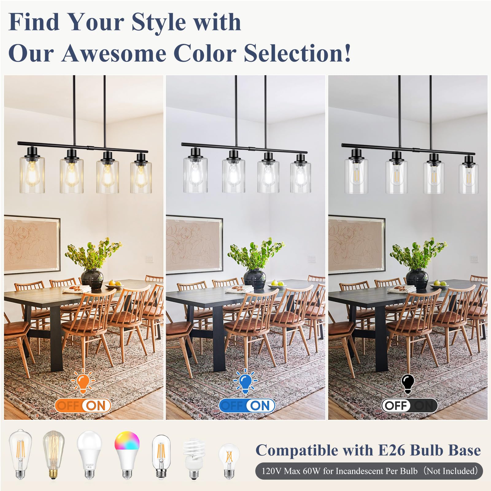 VerRon chandelier with E26 base and dimmable compatibility for customizable lighting