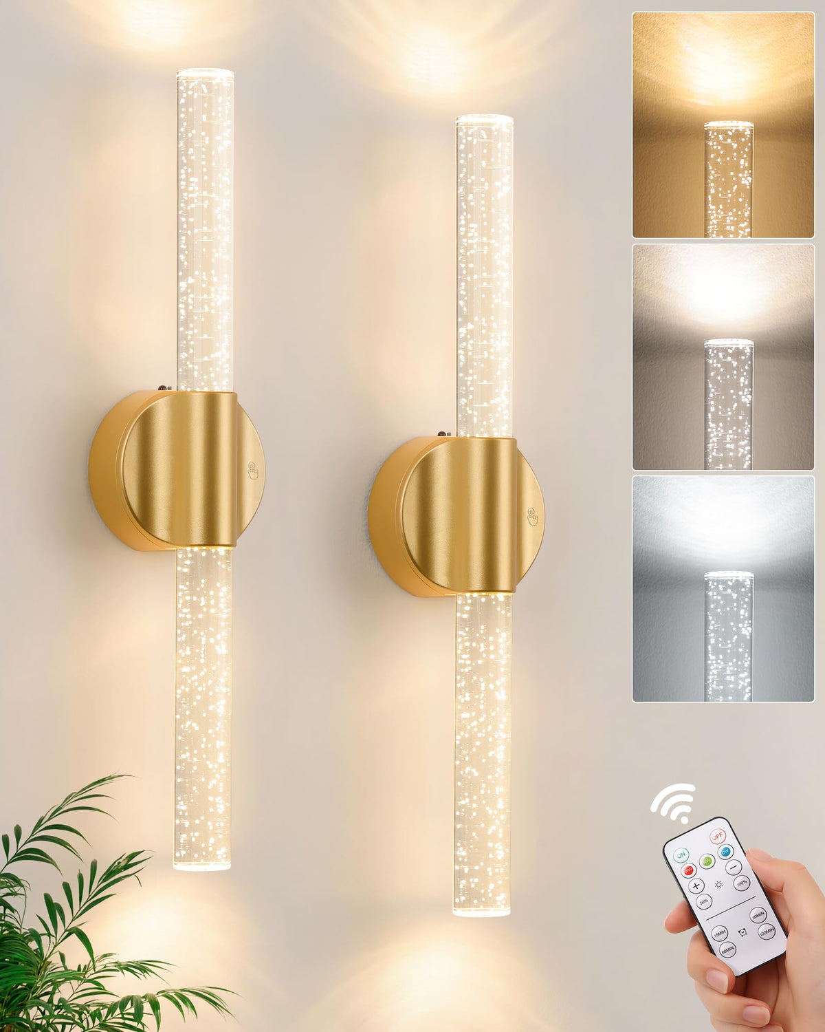 VerRon gold wall sconce 2-pack with acrylic finish for elegant decor