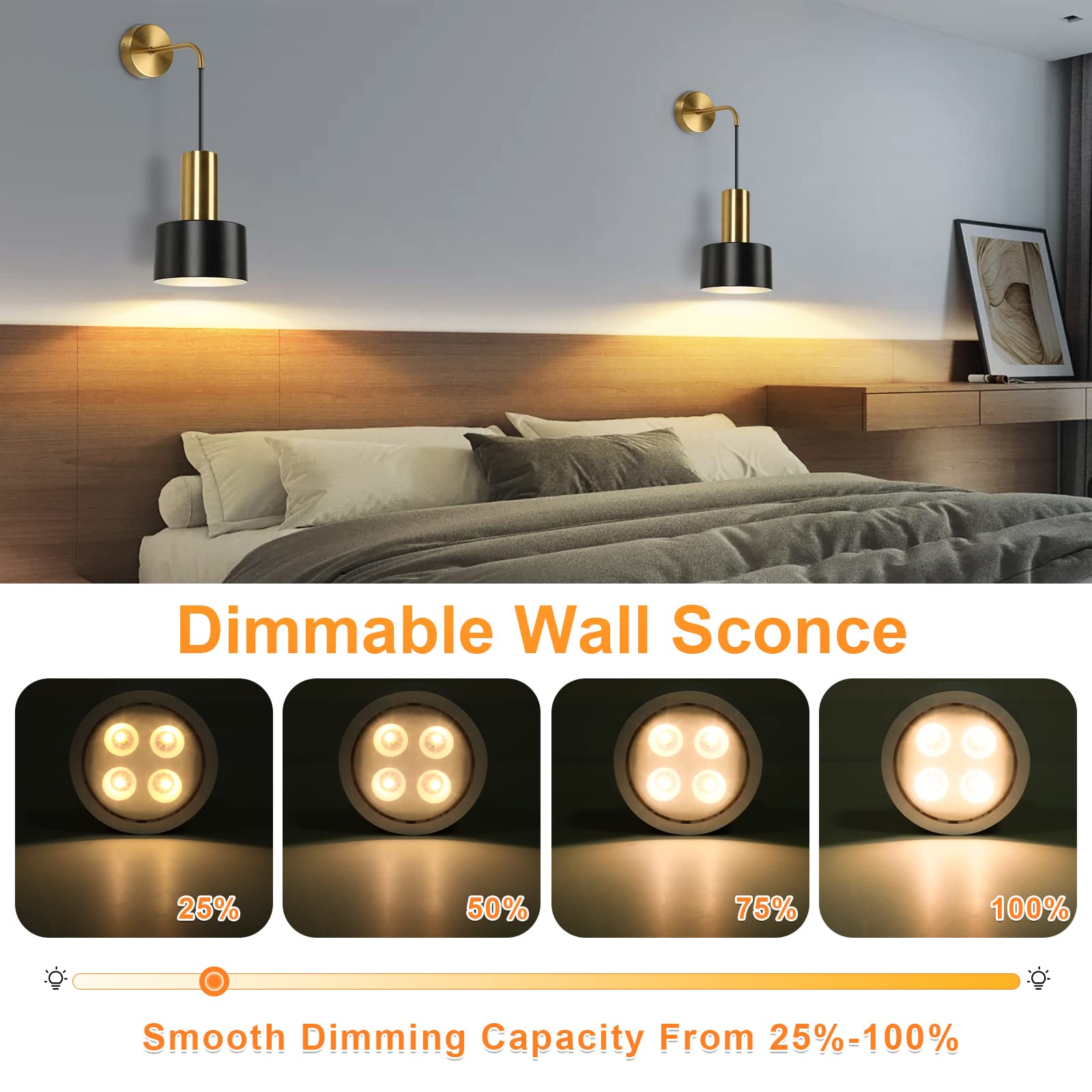 LED bulbs included in VerRon sconces deliver flicker-free soft light