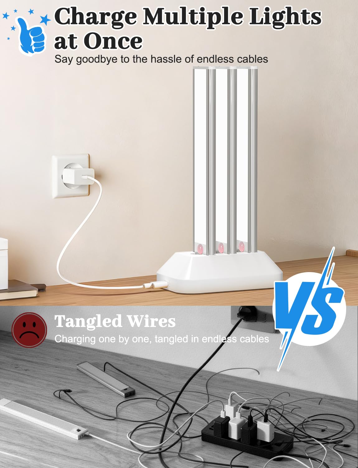VerRon three-color-temperature under-cabinet light switches warm to cool.