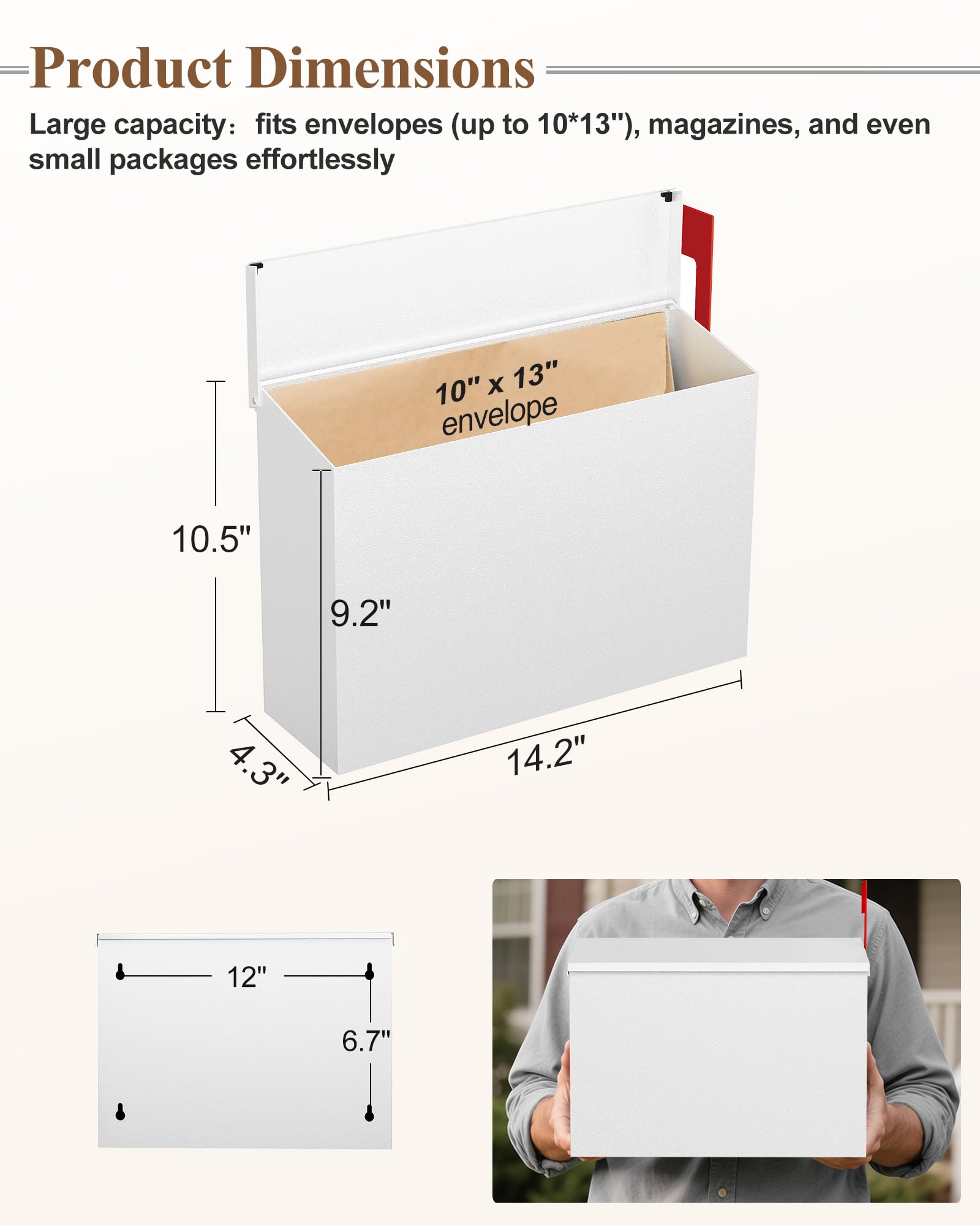 VERSASKY silent-closing lid reduces noise during daily mail retrieval.