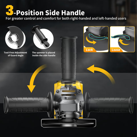 Three-position auxiliary handle provides stability on demanding tasks.