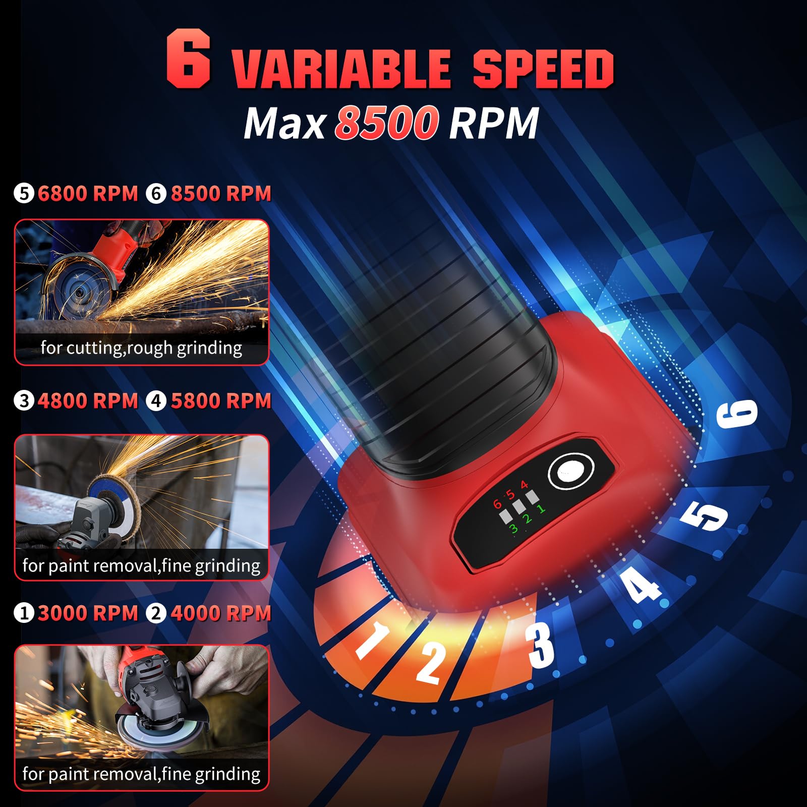 VerveWave angle grinder ergonomic grip and safety switch for comfortable control