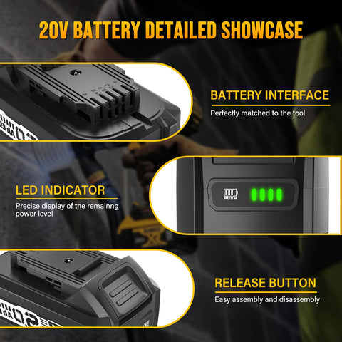 VERVEWAVE battery compatible with DEWALT 20V MAX tools and chargers.