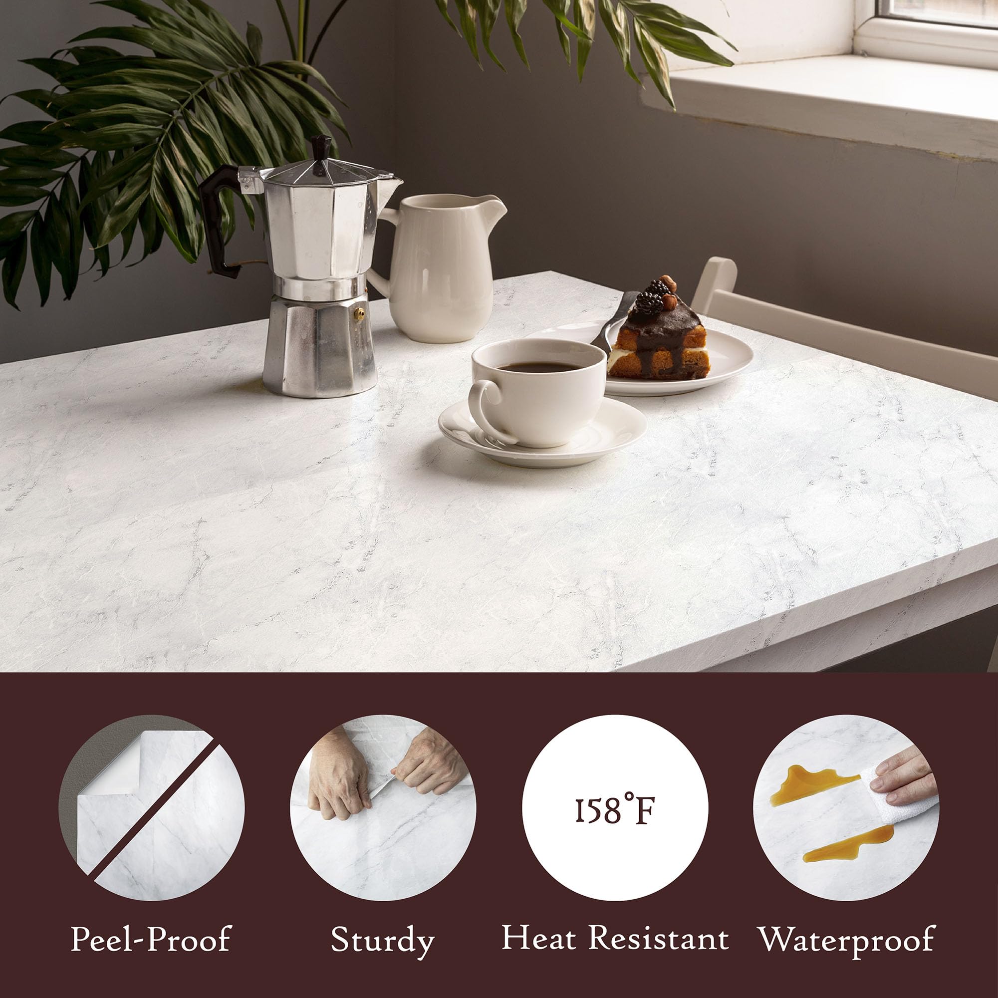 Very Berry Marble contact paper enables affordable DIY room upgrades.