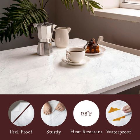 Very Berry Marble contact paper enables affordable DIY room upgrades.