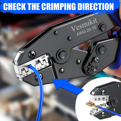 Vesmikit ergonomic handle reduces hand fatigue during crimping tasks.
