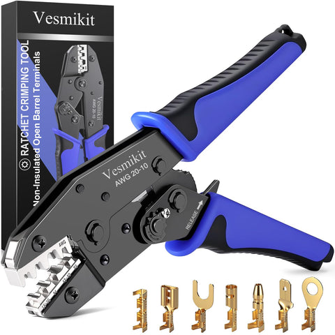 Vesmikit crimping tool for non-insulated open-barrel terminals delivers secure, repeatable crimps.