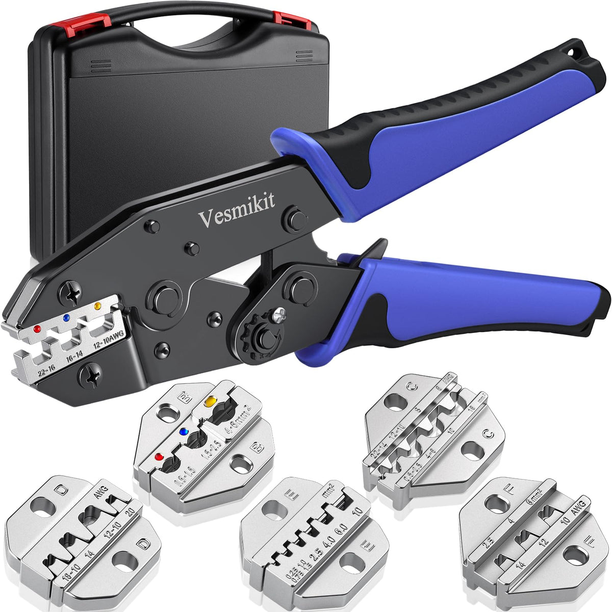 Vesmikit crimping tool set 6pcs in case shows organized storage for professionals.