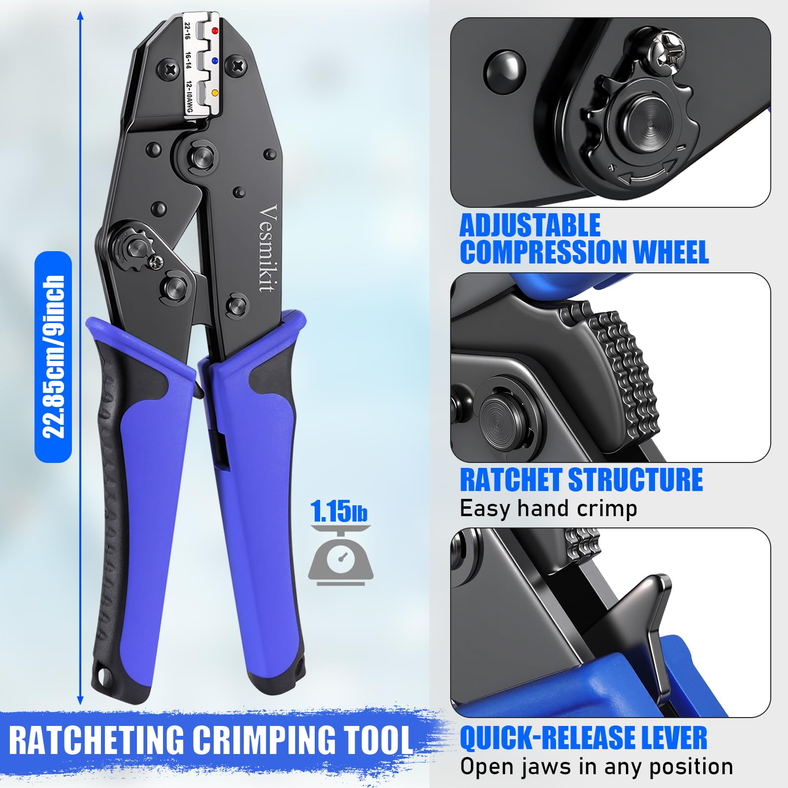 Vesmikit ergonomic non-slip handles provide comfortable operation during long sessions.