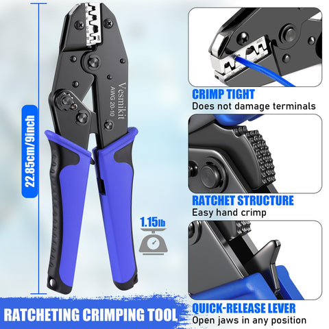 Vesmikit Molex connector crimp ensures tight male and female terminal connections.
