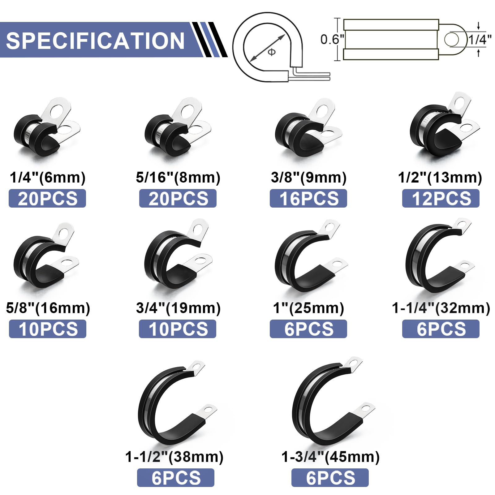 Vesmikit stainless steel clamps with rubber cushion for durable, vibration-free mounting.