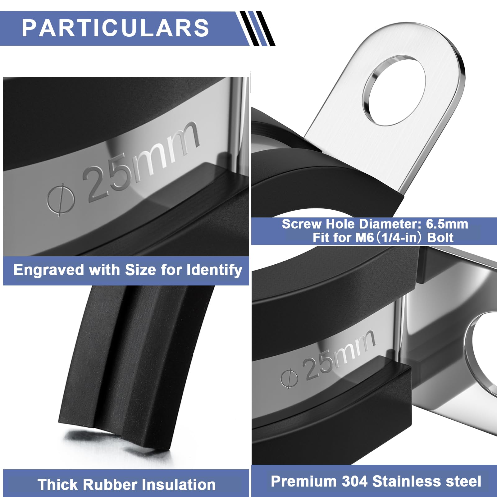 Vesmikit ten sizes for pipes, hoses, and wires provides flexible mounting options.