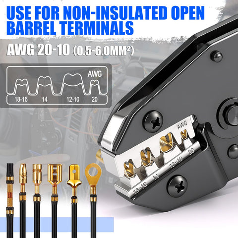 Vesmikit wire crimper ratchet tool enables precise AWG 20–10 crimps.
