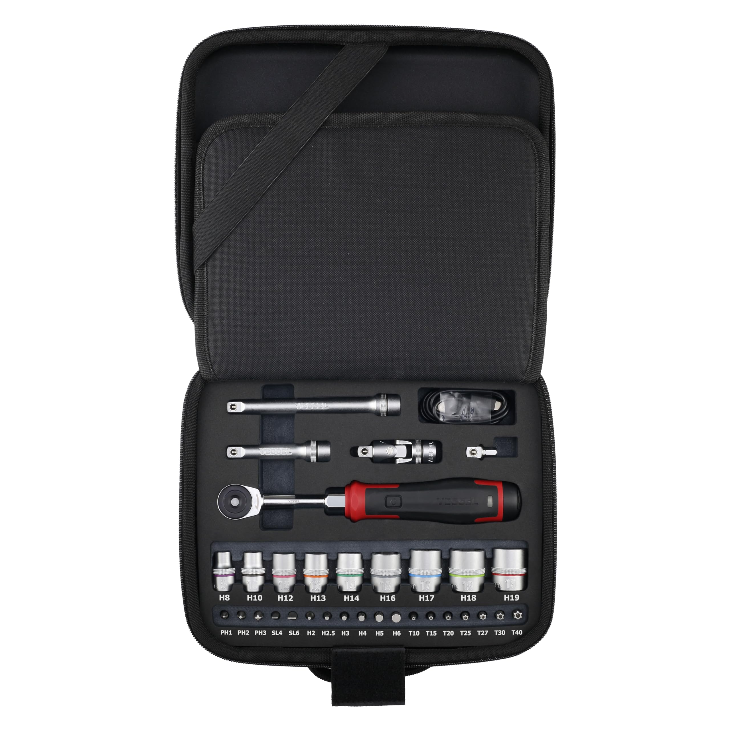 Vessel 400ER3-1M cordless slim ratchet in a compact case for organized storage.