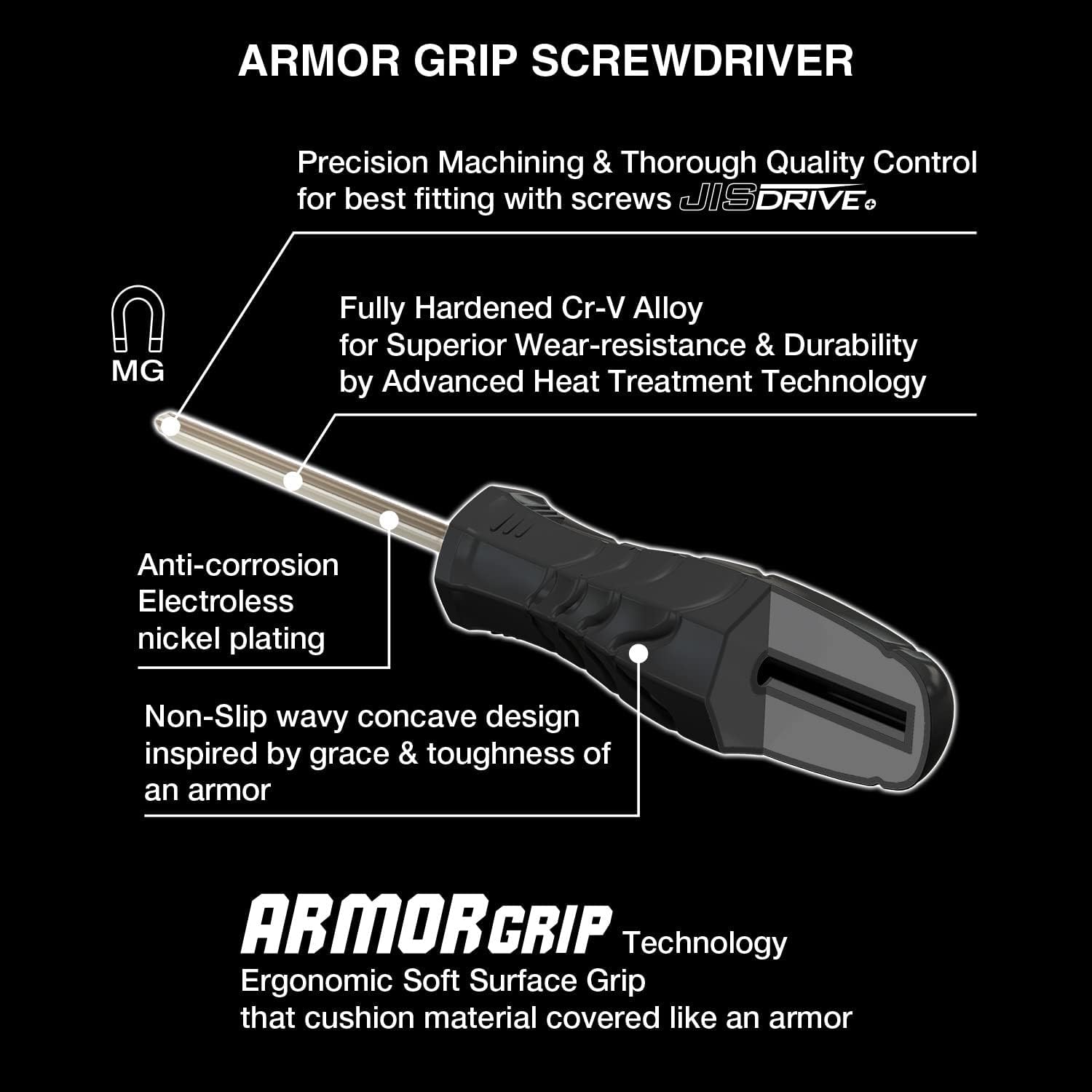 VESSEL Armor Grip JIS drive compatibility for smooth screw engagement.