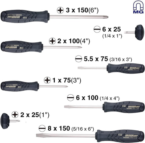 VESSEL Armor Grip bit collection shows precision machining for JIS-drive screws
