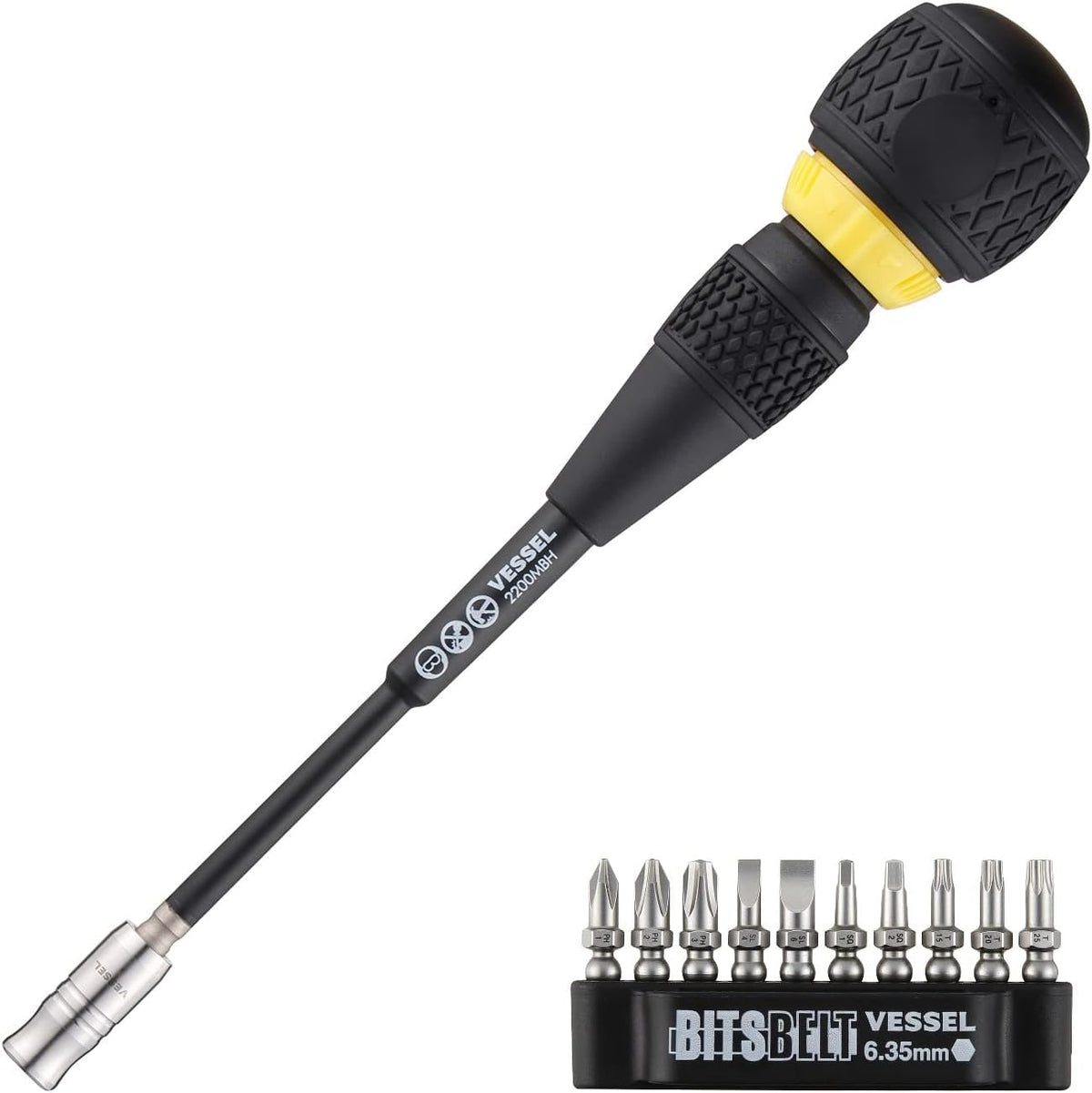 VESSEL Ball Grip Ratchet Screwdriver shown in action for controlled driving.