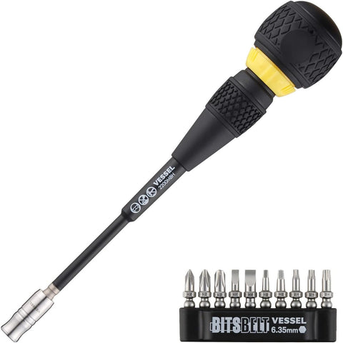 VESSEL Ball Grip Ratchet Screwdriver shown in action for controlled driving.