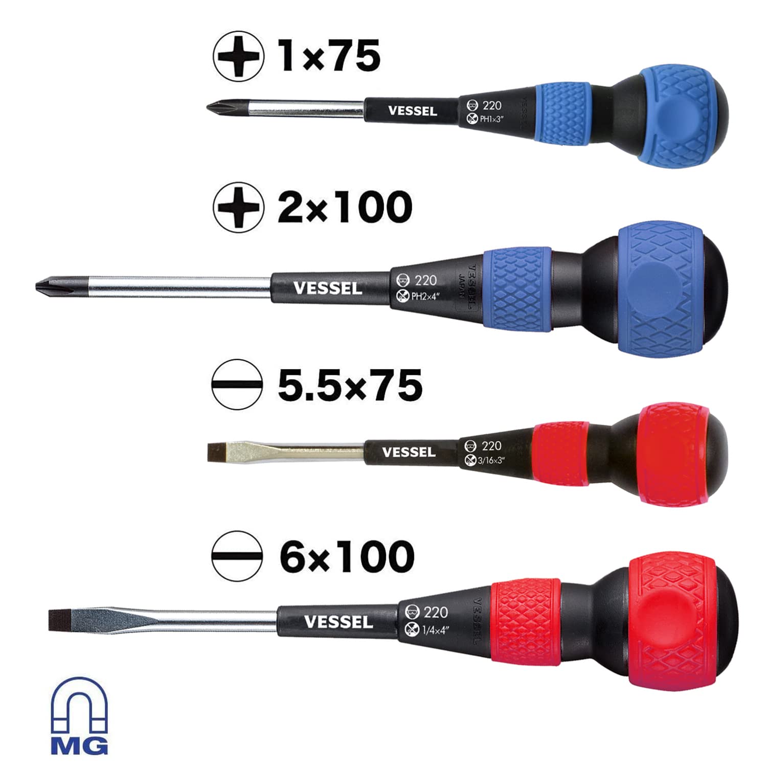 VESSEL Ball Grip screwdriver 1-4x4: versatile torque for full-size tasks