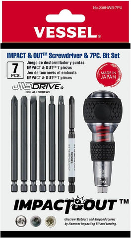 VESSEL Impact & Out Screwdriver with hammer-cap for controlled hammer strikes.