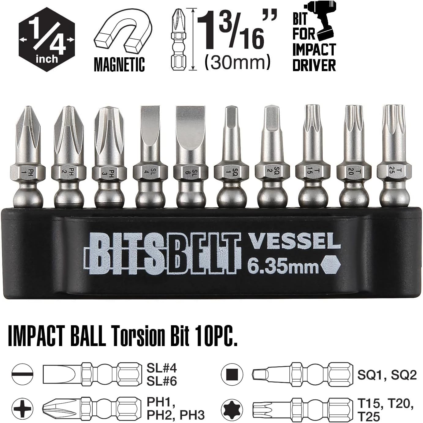 VESSEL Magnetic bit holder keeps bits within reach.