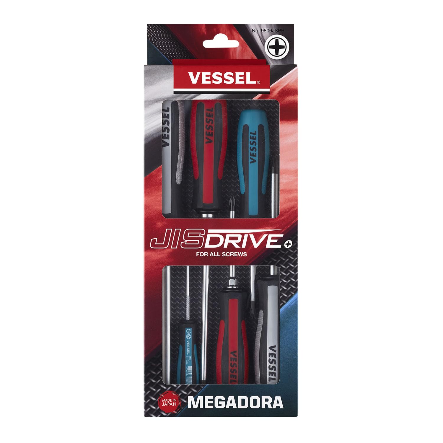 VESSEL Megadora JISDRIVE green grip with knurled blade for slip-free control.