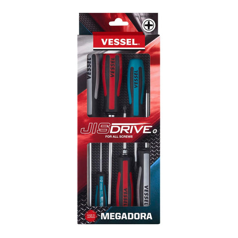 VESSEL Megadora JISDRIVE green grip with knurled blade for slip-free control.