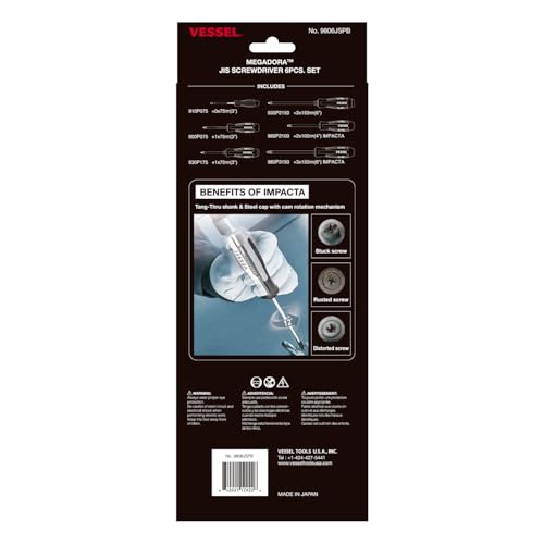 VESSEL Megadora JISDRIVE Phillips JAWSFIT tip grips screws securely.