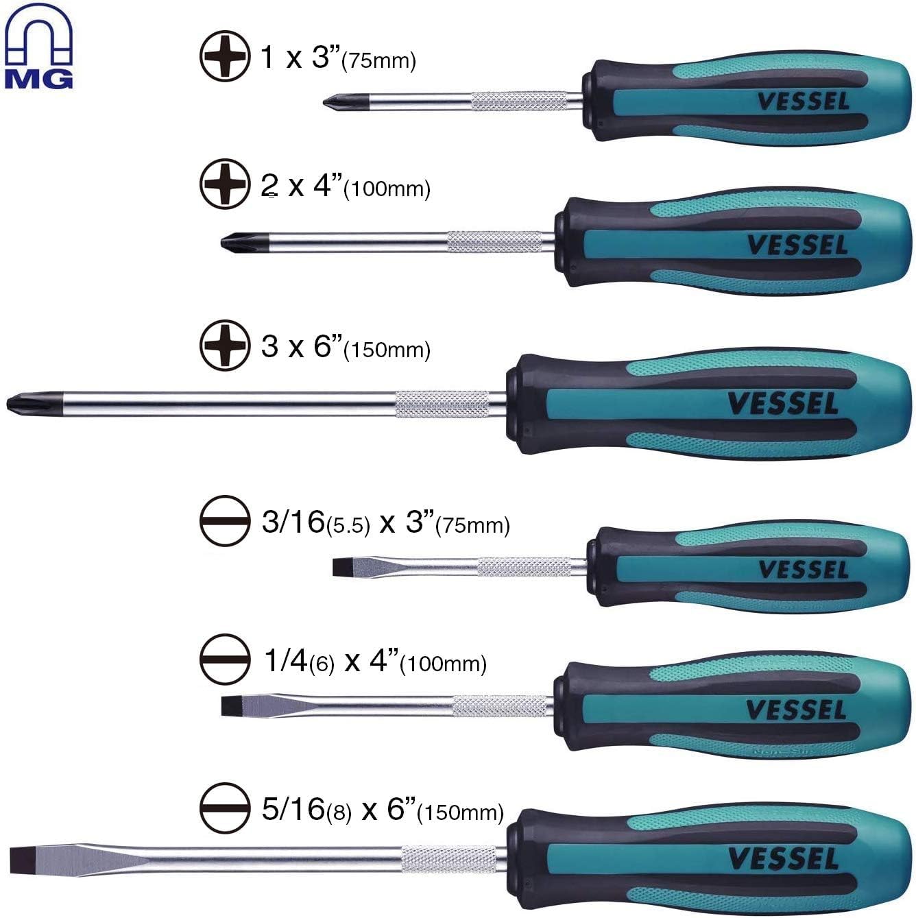 VESSEL Megadora Cr-V alloy steel shank for lasting durability.