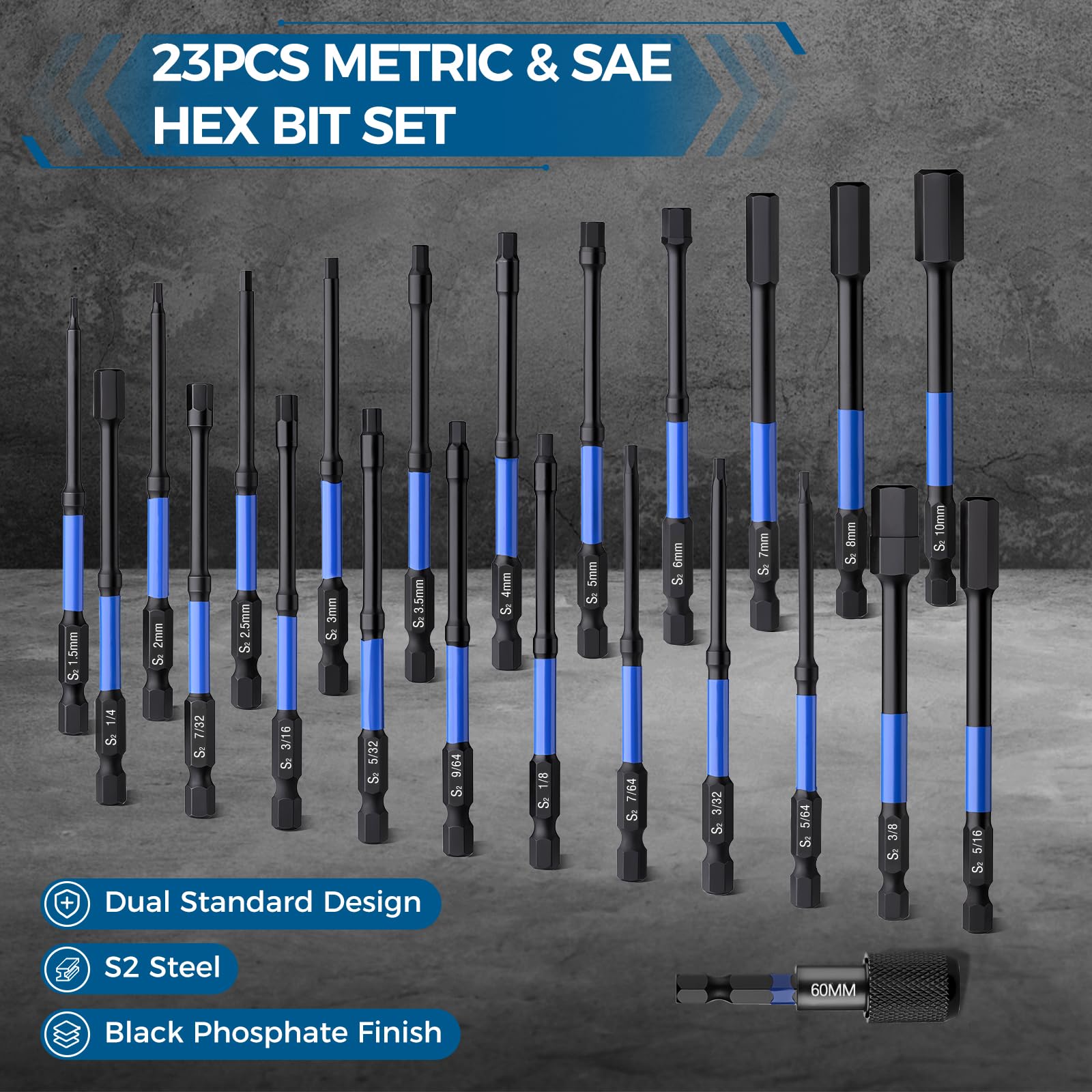 VESTTIO metric and SAE hex bits for versatile fastener compatibility