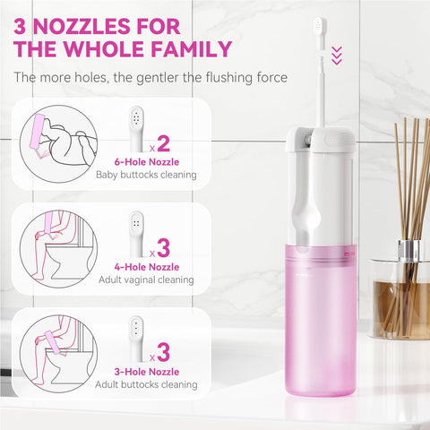 Vetance bidet nozzle close-up showing replaceable options for personalized care.