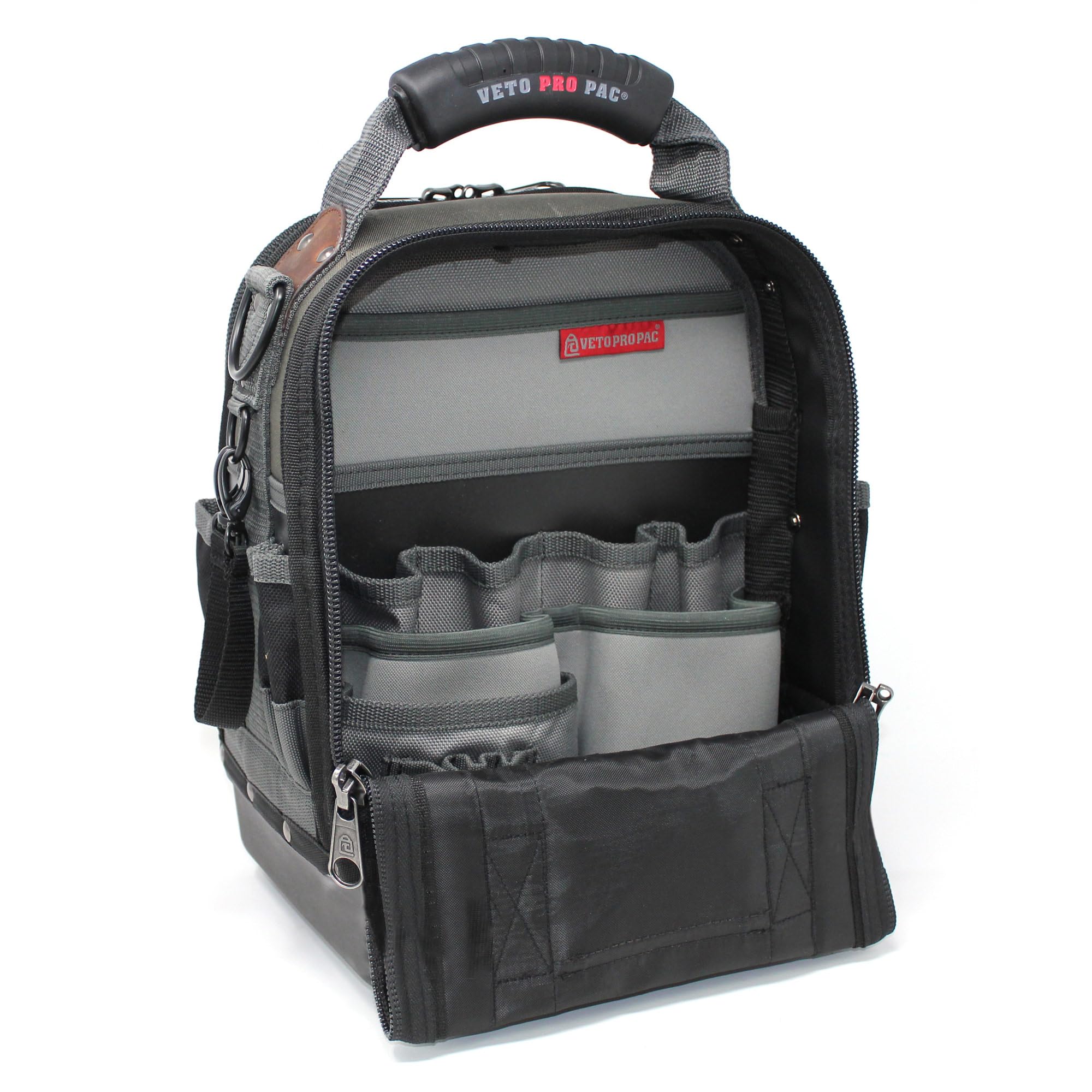 VETO Pro Pac Tech-MCT bag pocket layout highlights 44 pockets for tools.