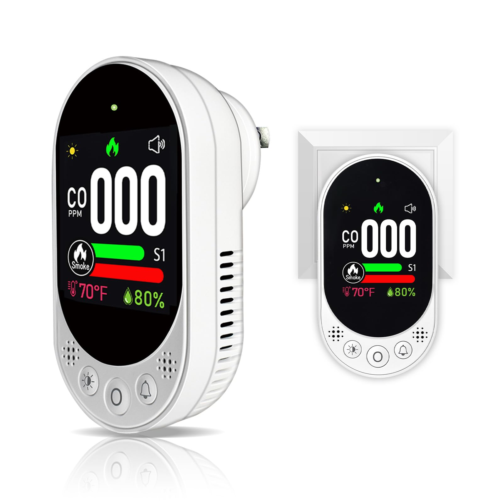 VETOUCH 4-in-1 plug-in detector with digital display showing CO and smoke