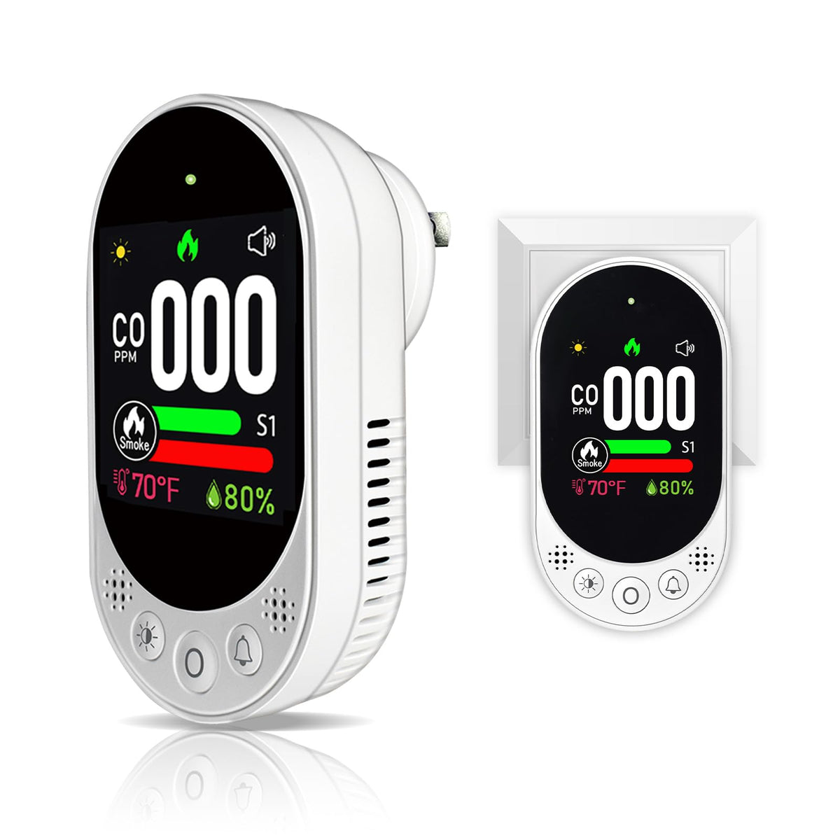 VETOUCH 4-in-1 plug-in detector with digital display showing CO and smoke