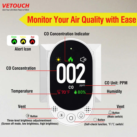 VETOUCH one-button self-test confirms sensor and buzzer function.