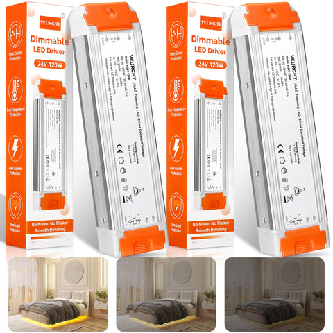 VEURCHY 24V dimmable LED driver front view with compact design for quick installation