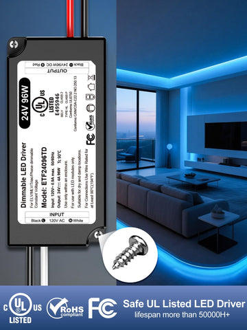 VEURCHY 24V driver suitable for LED strips and pendant lighting.