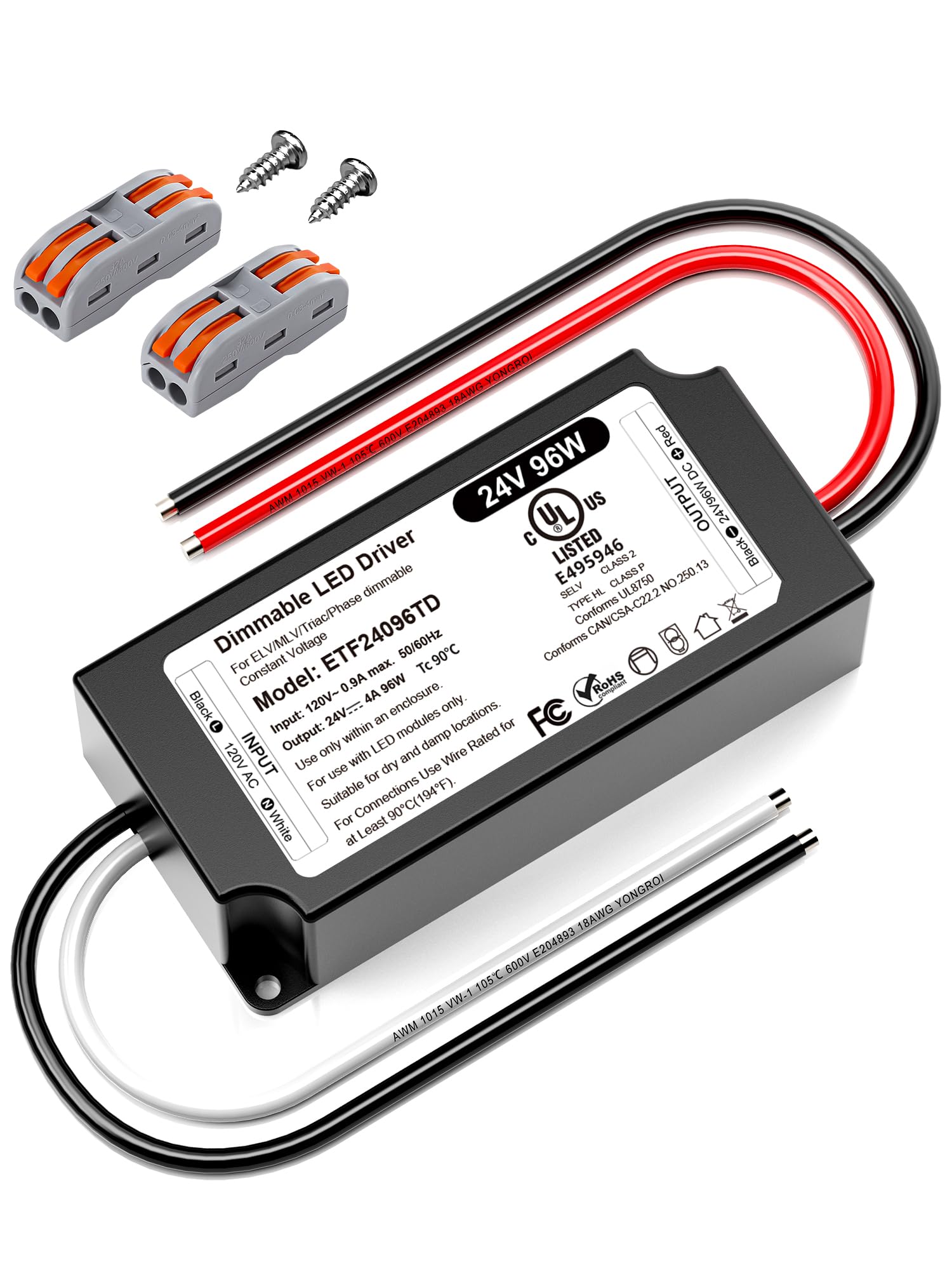VEURCHY 96W 24V dimmable LED driver for under-cabinet lighting setups.