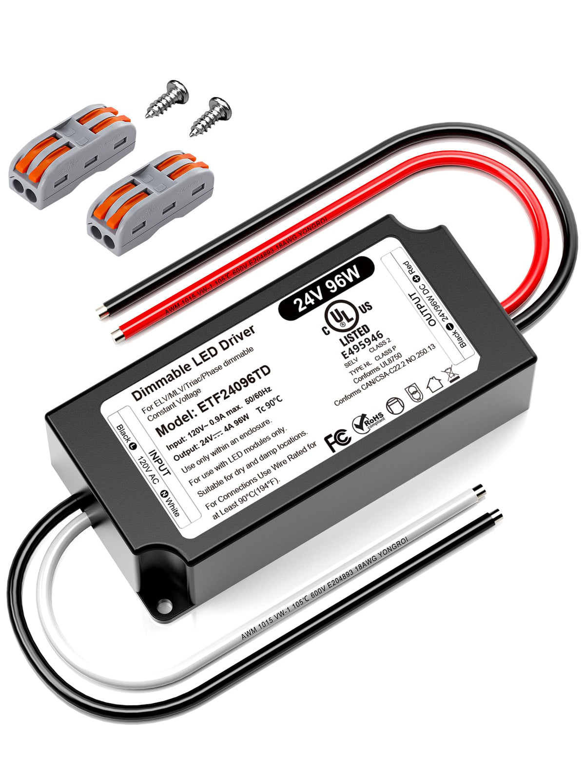 VEURCHY 96W 24V dimmable LED driver for under-cabinet lighting setups.