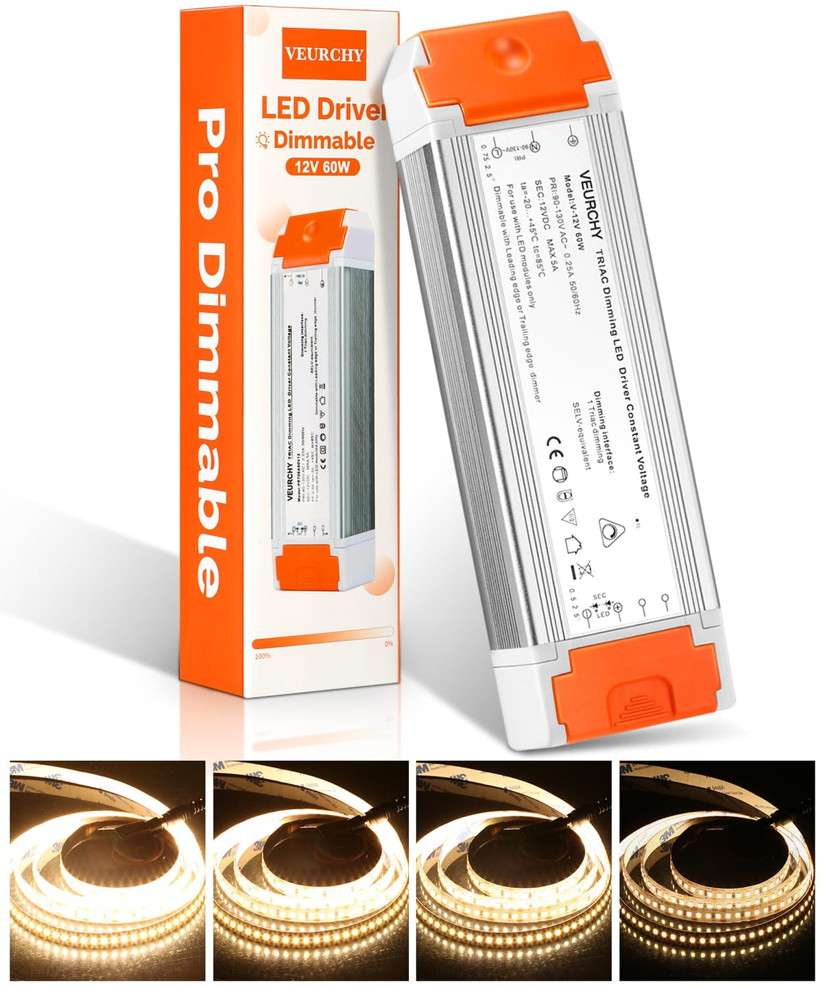 VEURCHY dimmable LED driver front view showing compact design for tight spaces