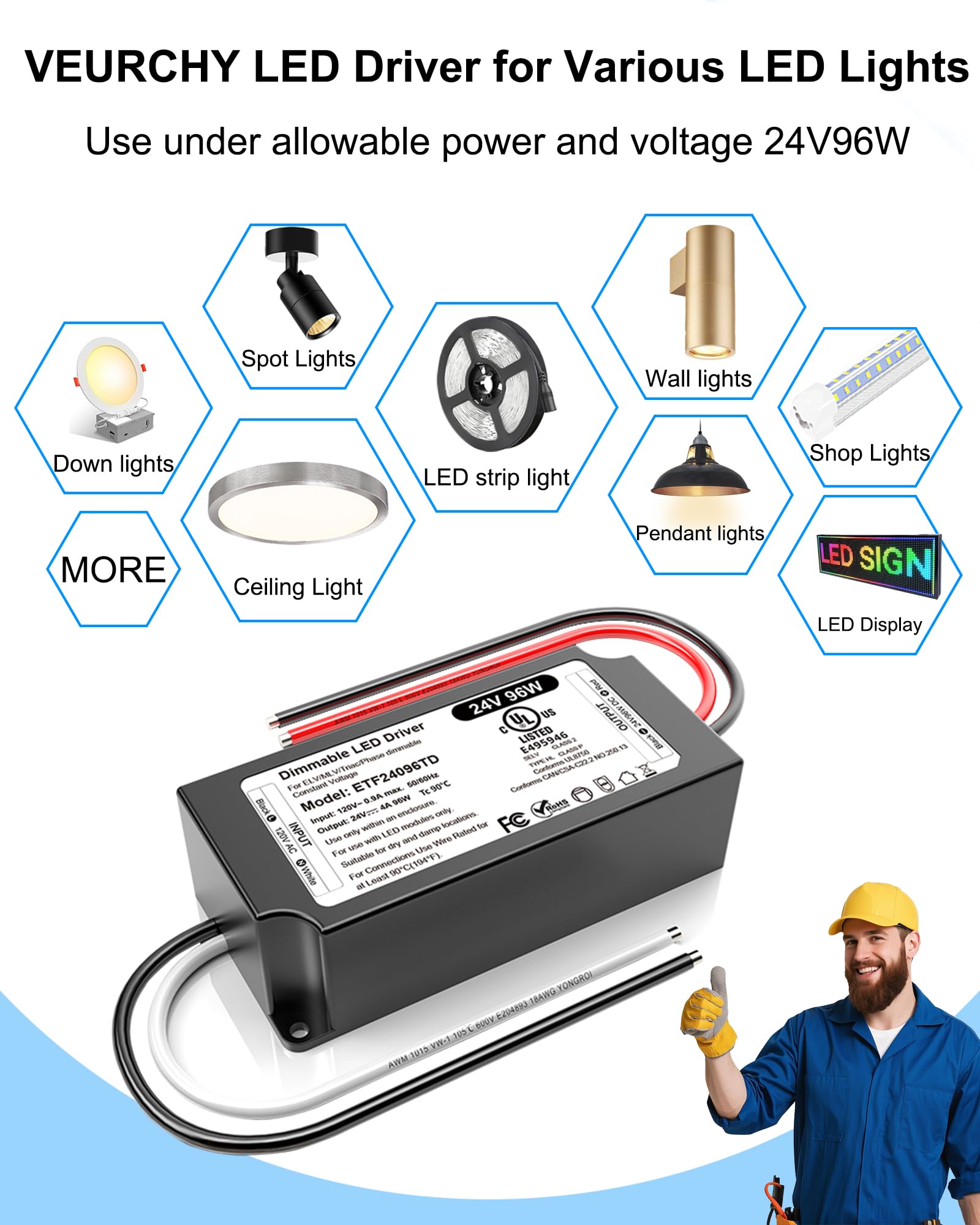 VEURCHY flicker-free dimming delivers steady light from 0 to 100%.