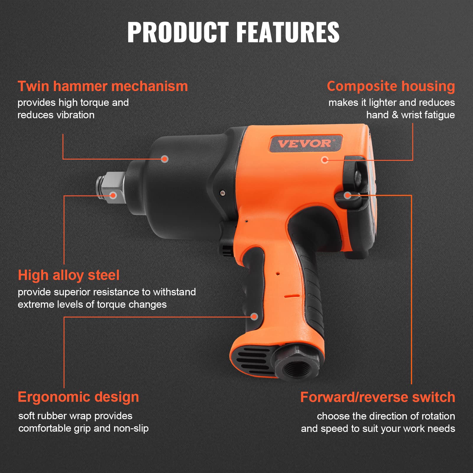 Forward/reverse regulator on VEVOR air impact wrench for precise control