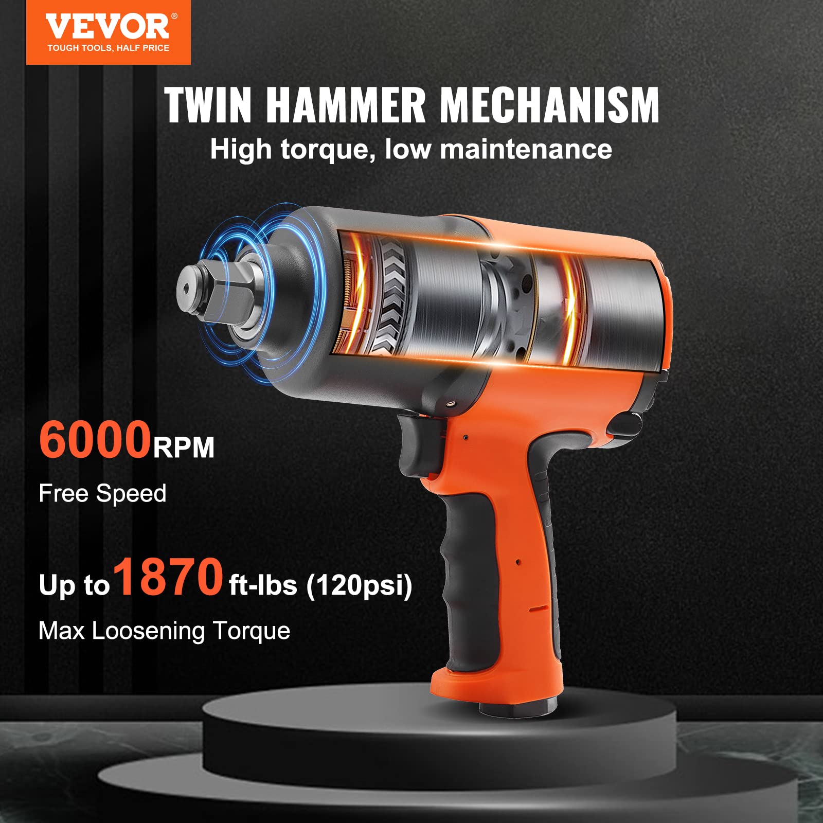 VEVOR wrench demonstrates nut-busting torque on heavy-duty bolts