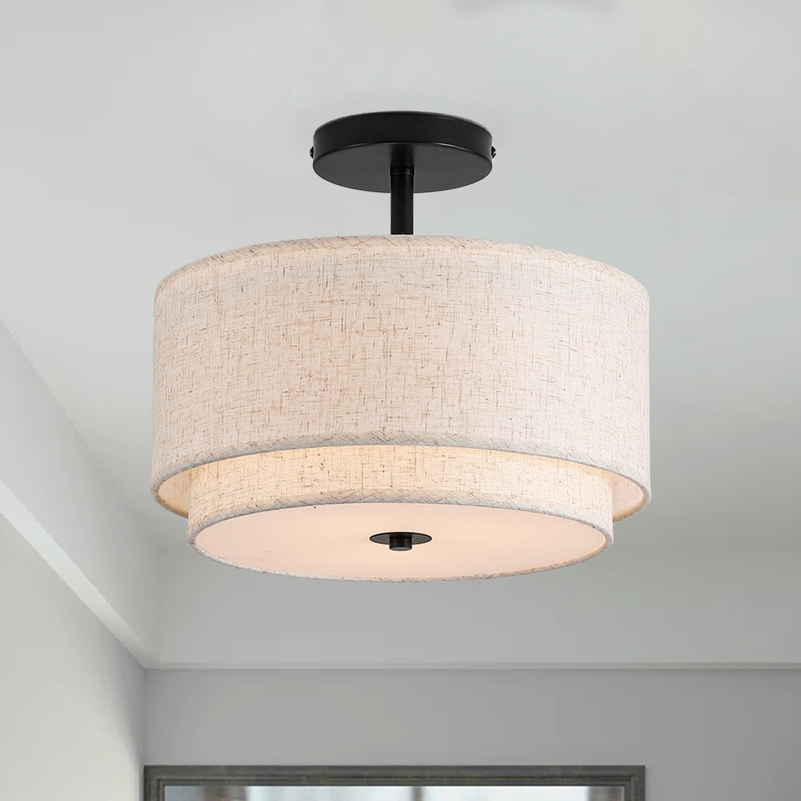 Vexagyle 12.6-inch flush mount light with drum shade for warm ambient illumination