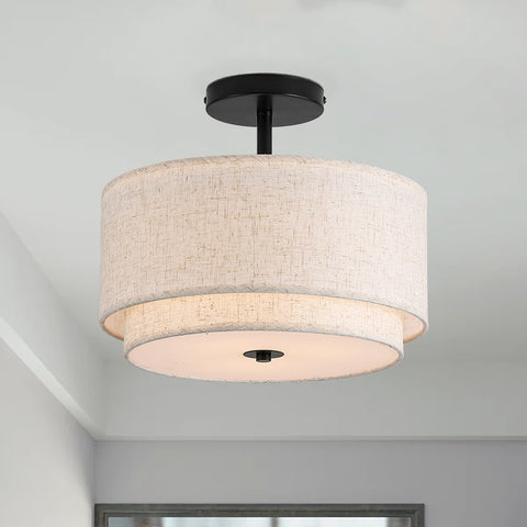 Vexagyle 12.6-inch flush mount light with drum shade for warm ambient illumination